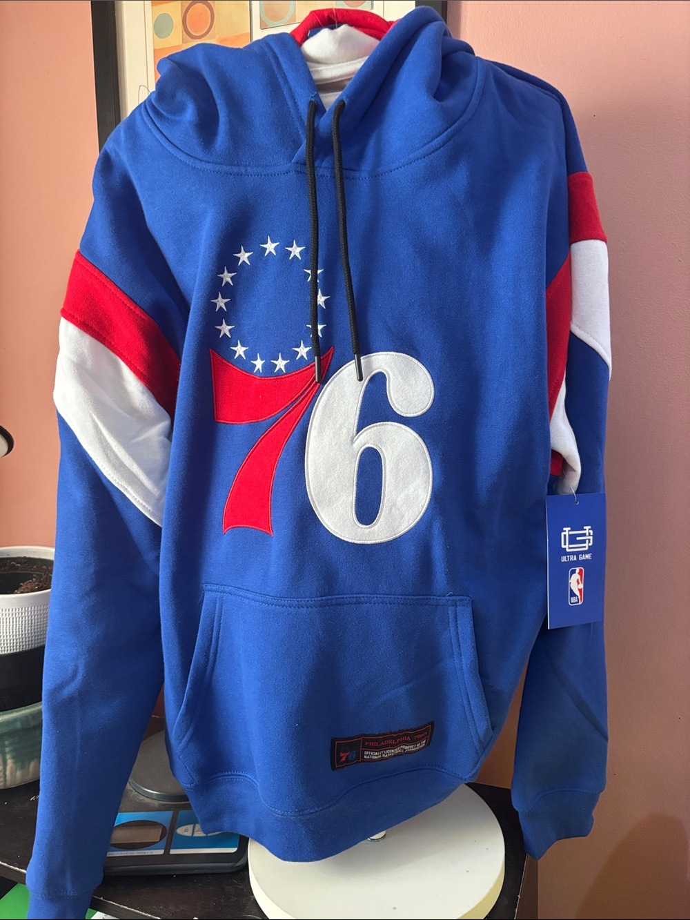 NBA 76ers Blue Hoodie with Red and White Accents Size Large NWT